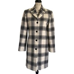 Ann Taylor 100% Wool Plaid Coat 2 White Black Quiet Luxury Old Money